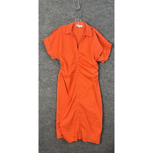 Saunders x RTR Red Ruched Shirt Dress Size 16 Short Sleeve Cotton
